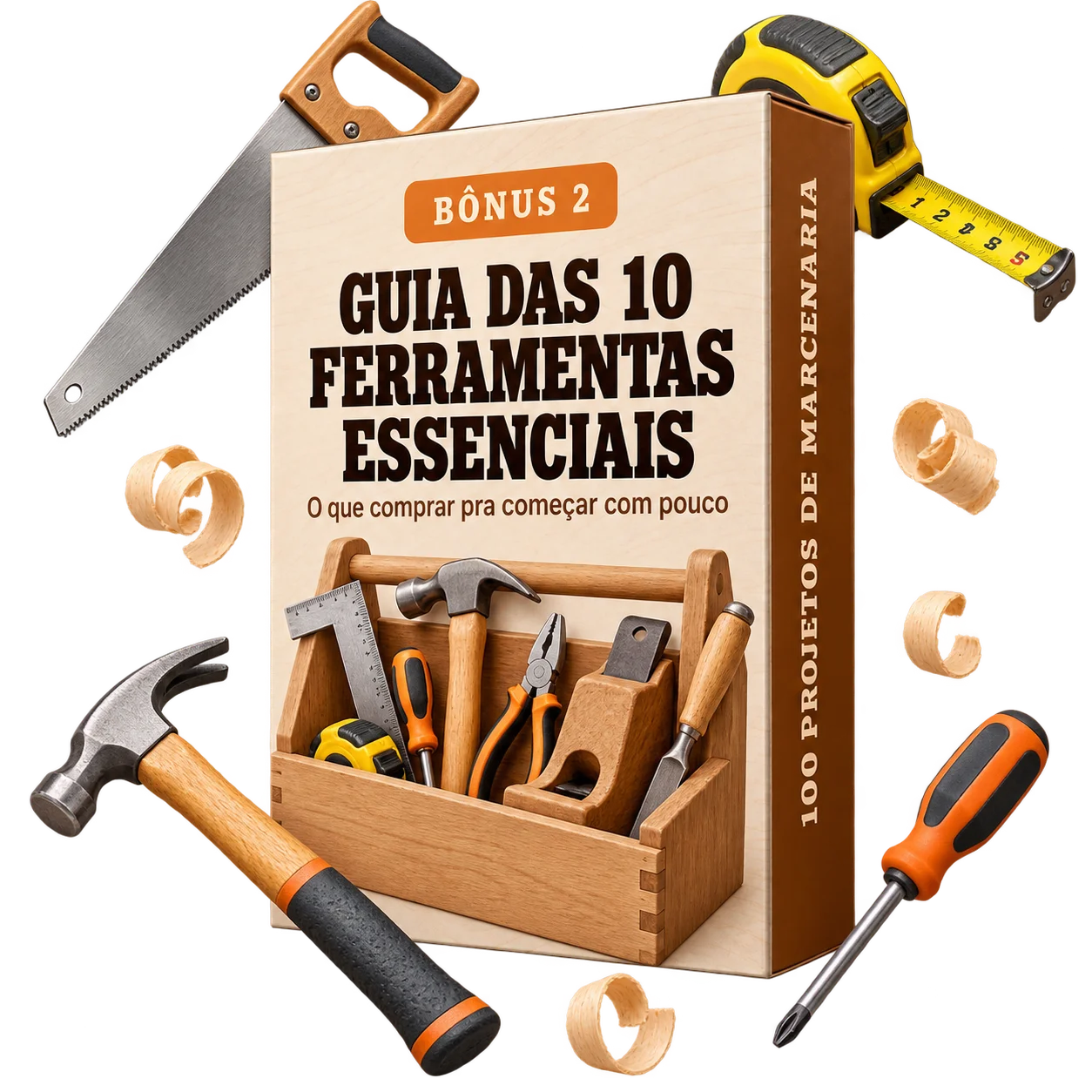 Mockup do Guia das 10 Ferramentas Essenciais para marcenaria