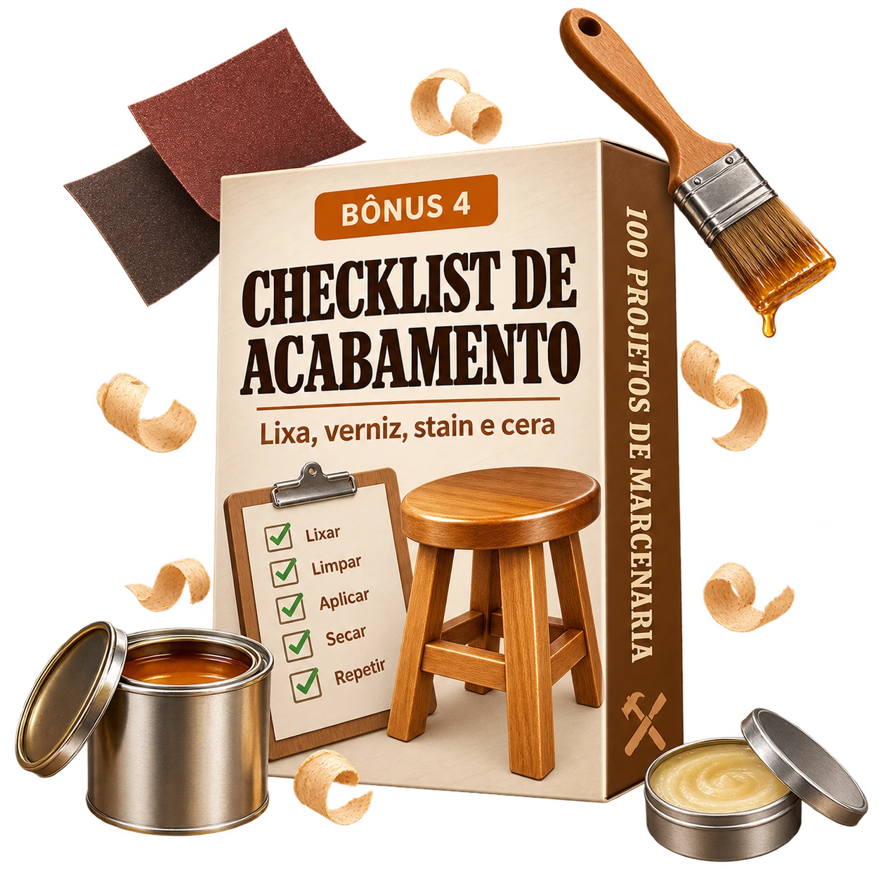 Mockup do Checklist de Acabamento com lixa, verniz, stain e cera